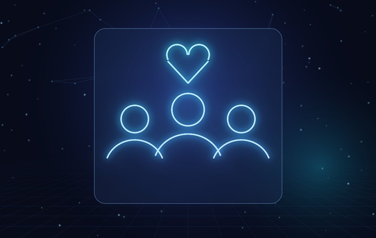 Glowing outline of people gathered beneath a heart
